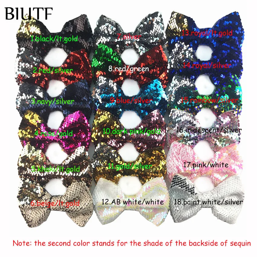 Оптовая продажа 200 шт./лот 5-дюймовый двусторонний бант с блестками без зажима