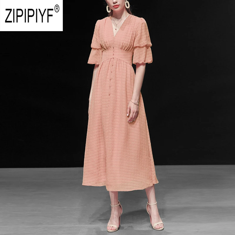 Простое модное винтажное платье с v образным вырезом однобортное бальное