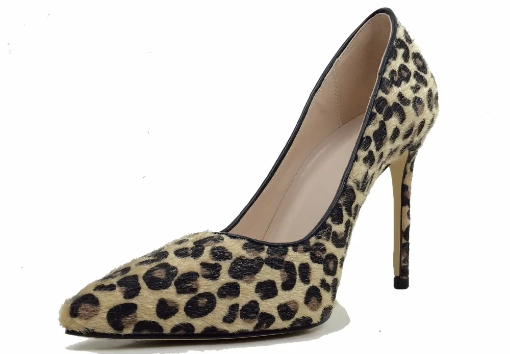2018 тапочки Для женщин конский волос Leopard rinted-с острым носком Туфли-лодочки на