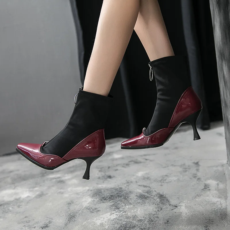 На высоком тонком каблуке до середины икры Носки bottes Лакированная обувь из
