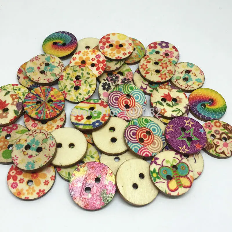 

100pcs 15mm Natural Wood Buttons Sewing 2 Holes Round Floral Button Crafts Embellishments Cardmaking Scrapbooking