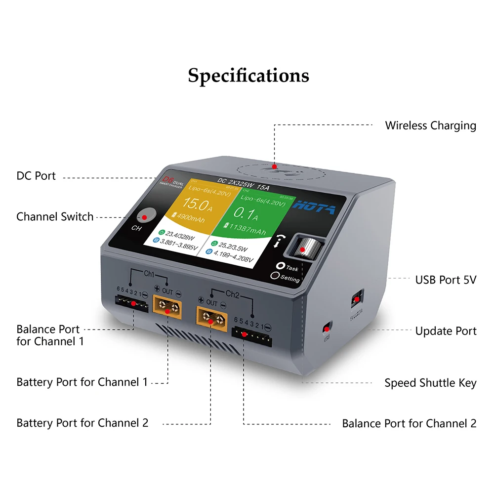HOTA D6 двойное умное зарядное устройство AC200W DC650W 15A для Lipo LiIon NiMH батареи с iPhone Samsung
