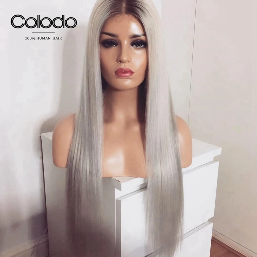 COLODO Ombre русые натуральные волосы парик прямые с волосами младенца Remy бразильские