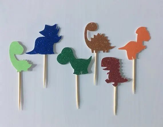 

glitter Dinosaur dino-theme birthday cupcake toppers party Appetizer Picks baby shower Anniversary doughnut toothpicks
