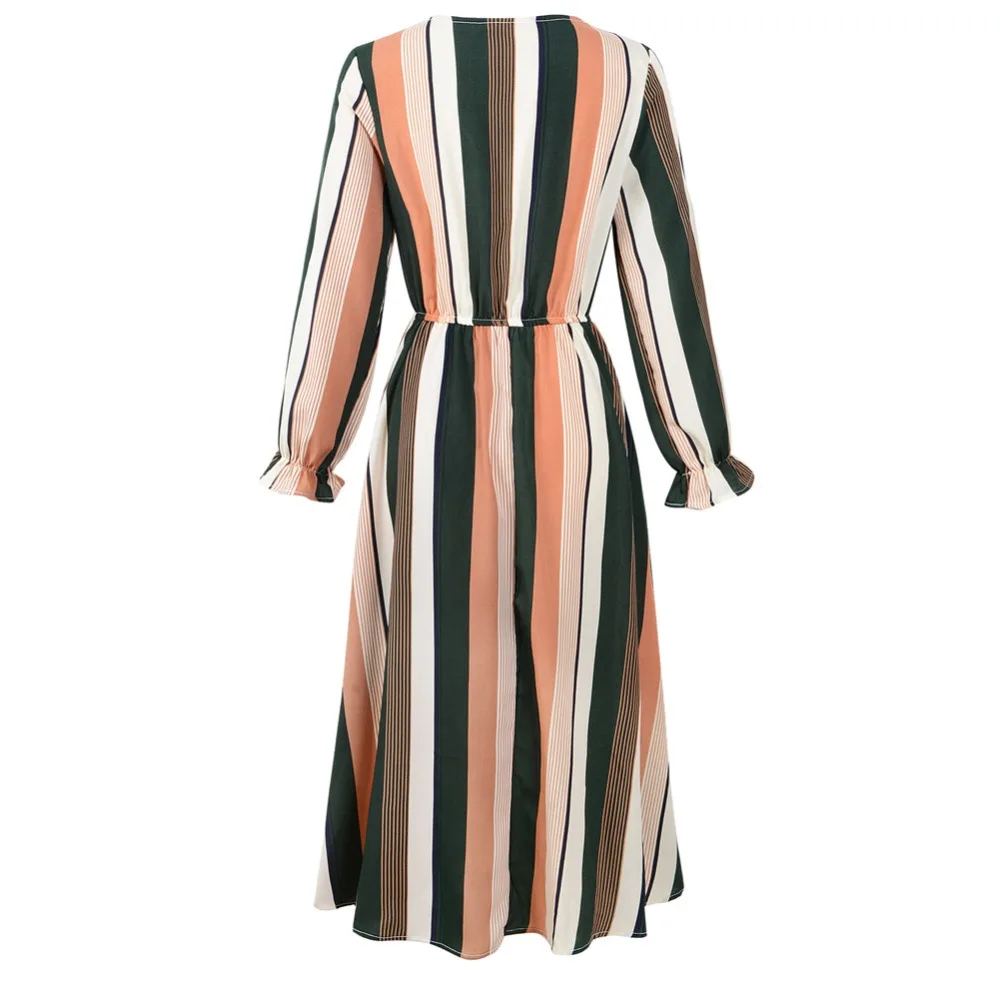 Женские шифоновые платья в полоску повседневные с v образным вырезом свободные