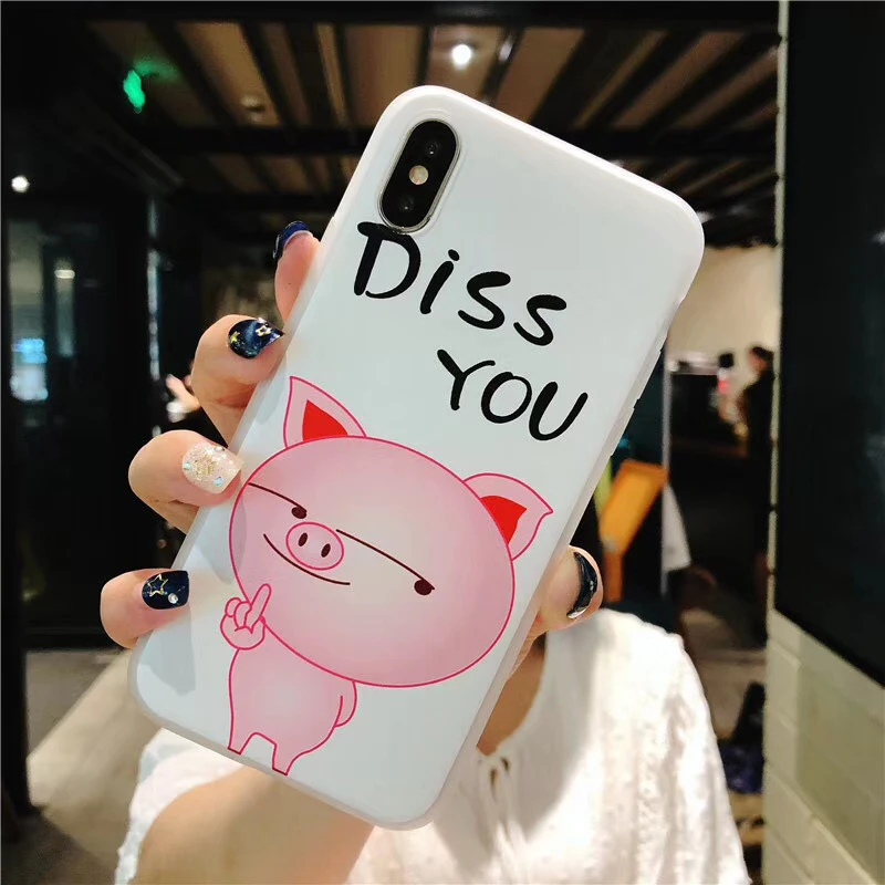 Lovebay For iPhone 6 6S 7 8 Plus X Case Fashion Cartoon Cute Funny Pink Pig Letter Pattern Soft TPU Cover |