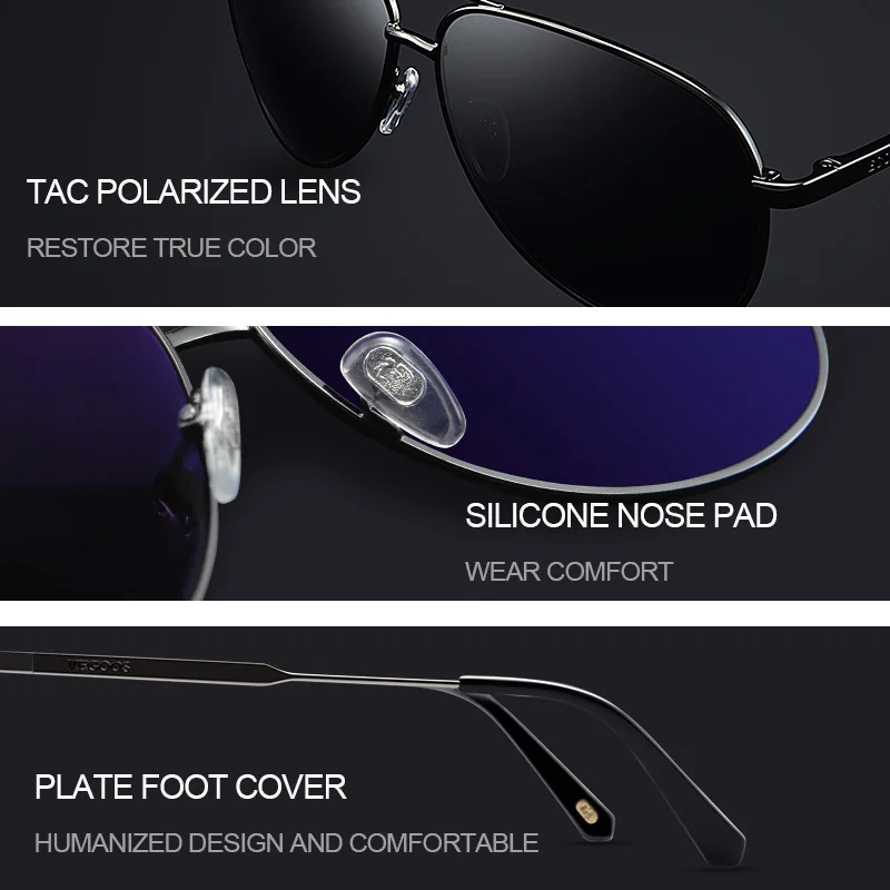 Мужские солнцезащитные очки VEGOOS классические винтажные поляризационные для