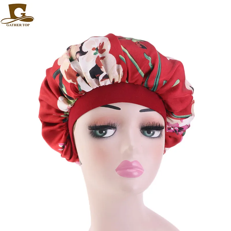 

Модная шелковая шапочка с широким ремешком, шапочка для душа, удобная шапочка для ночного сна, предотвращающая выпадение волос, женский тюрбан для женщин