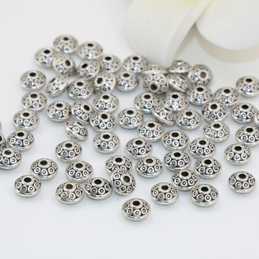 Модные тибетские Серебристые спейсеры аксессуары бусины 4*7 мм 20 шт. круглая форма