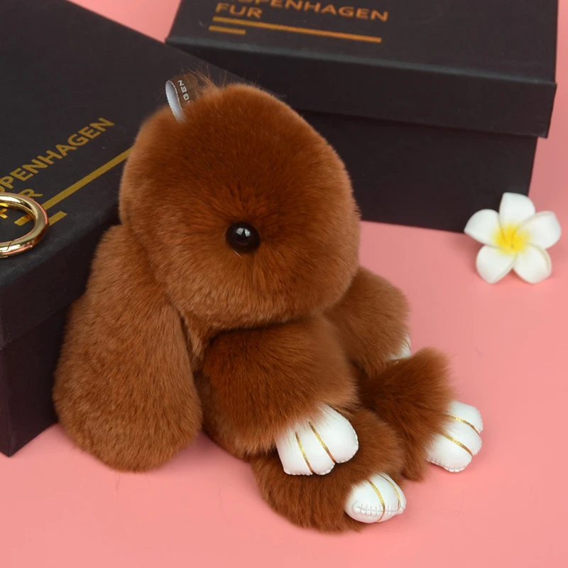 XIAOJINGLING New Rabbit Furs Keychain Brown Pendant Fashion Women Car Handbag Accessories Key Ring Birthday Party Gifts | Украшения и