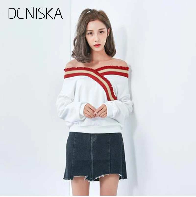 Дениска Striped Varsity Обрезки кабеля вязаный джемпер с v-образным вырезом Свободные
