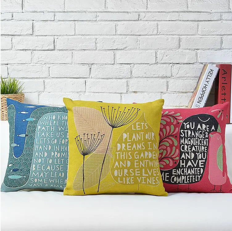 Простая хлопковая Подушка одуванчика с английским алфавитом квадратный Декор