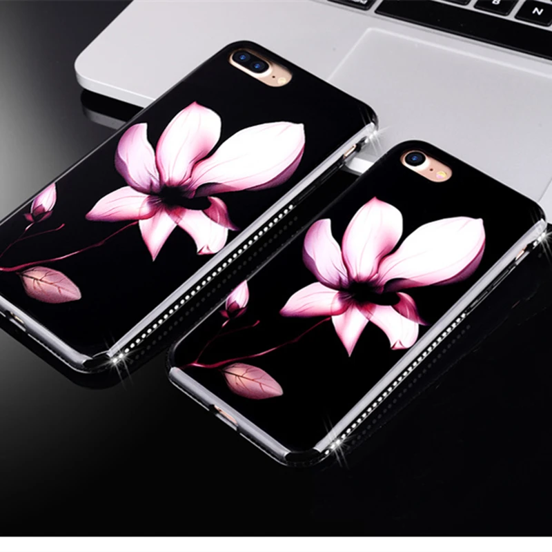 Чехол HOTR с цветами и стразами для iphone 6 6s plus 7 защитный мягкий чехол из ТПУ