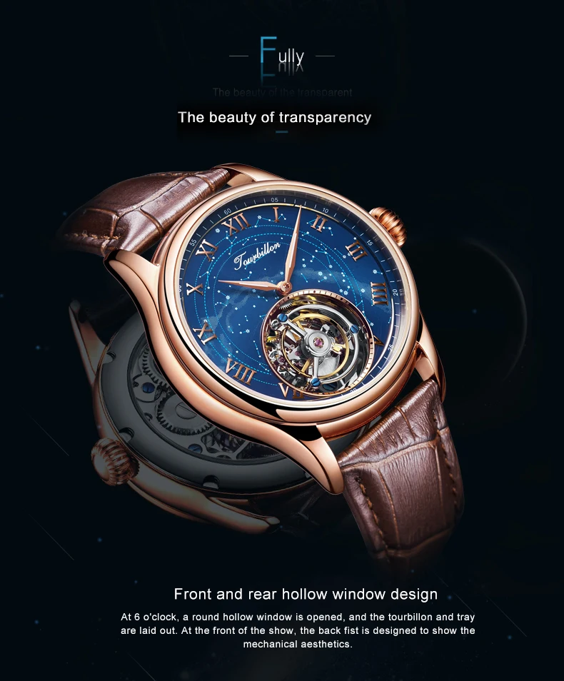 Топ Роскошные Tourbillon Мужские механические часы Звездное небо циферблат оригинальные настоящие Tourbillon движение часы relogios masculinos
