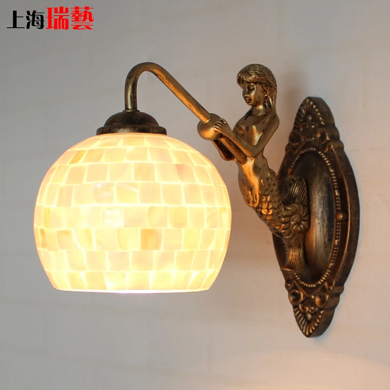 Средиземноморская Светодиодная лампа Tiffanylampe настенная Tiffany Mermaid AC 110/220 в E27