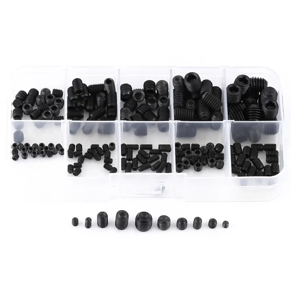 

200pcs 12.9 grade alloy steel M3-M8 Hex Socket Head Grub Set Screw Cup Point Assortment Kit With Box