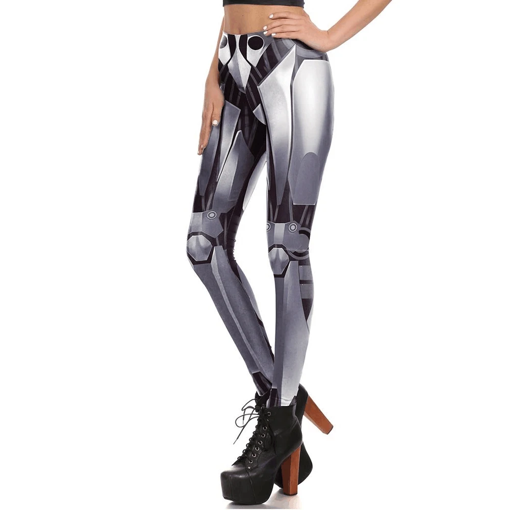 Новинка 2018 женские штаны леггинсы с железным и стальным 3D принтом робота