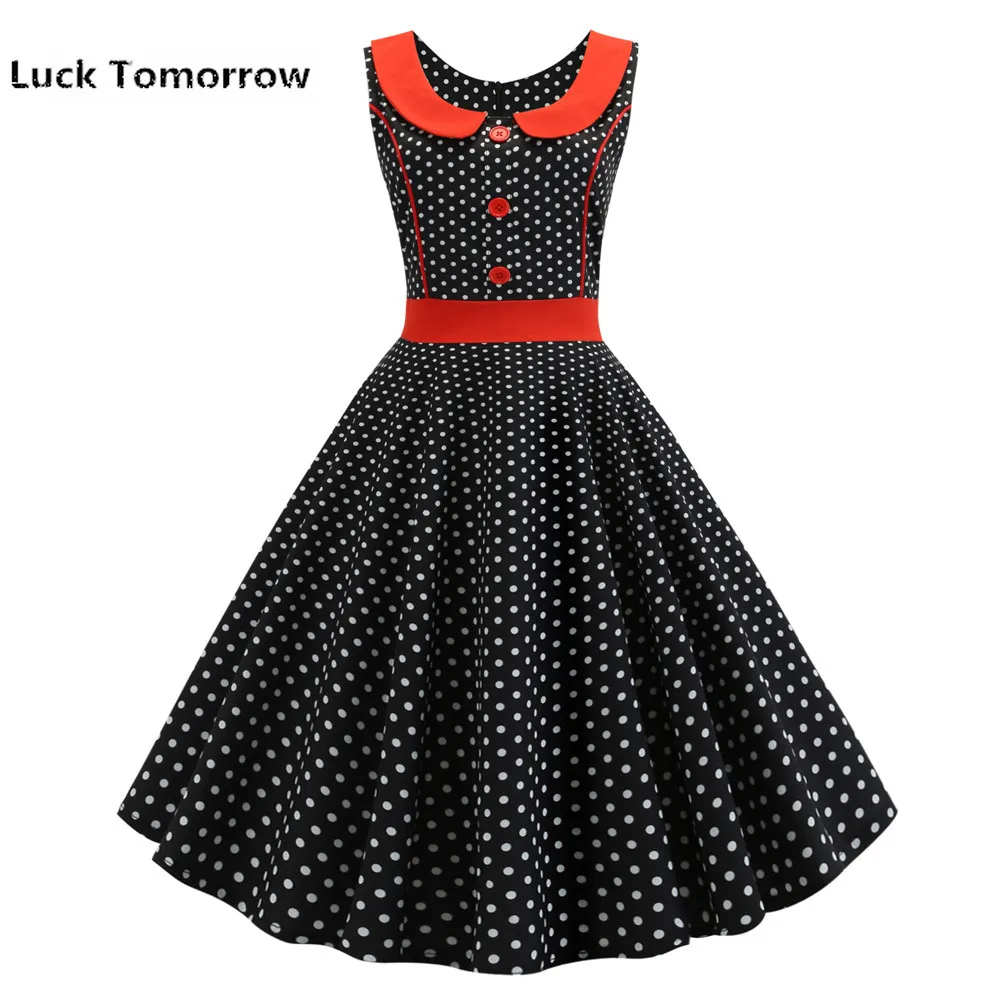 Женское винтажное платье в горошек черное стиле ретро 50 60 х годов модель