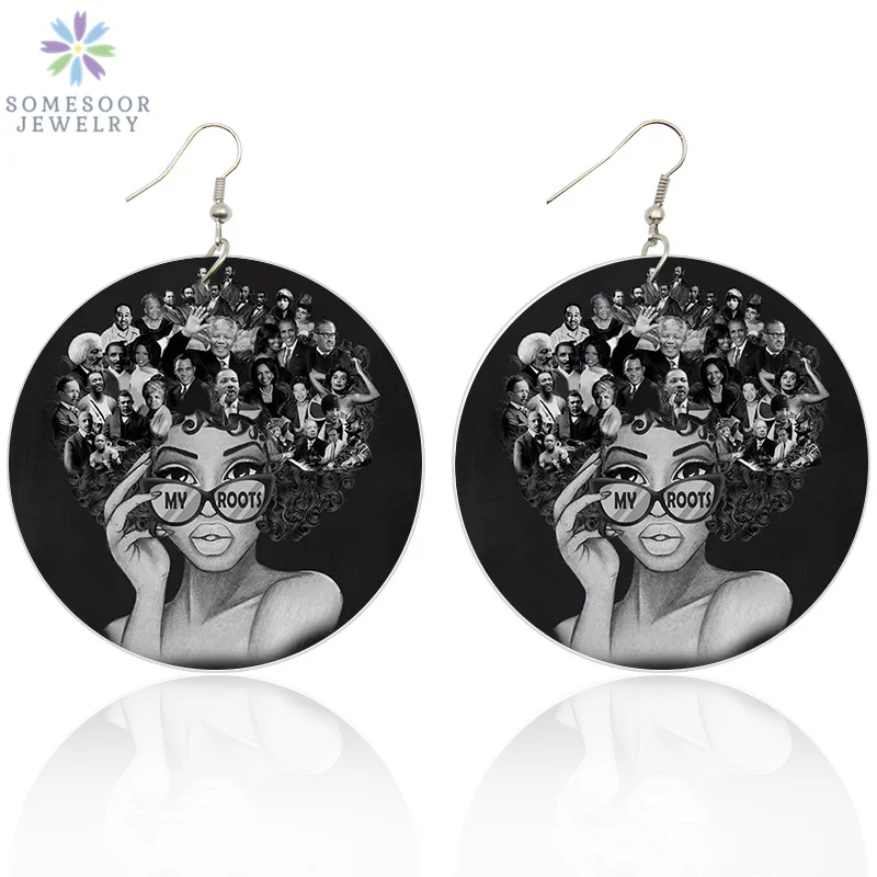 SOMESOOR афро корни натуральные волосы деревянные висячие серьги известные черные