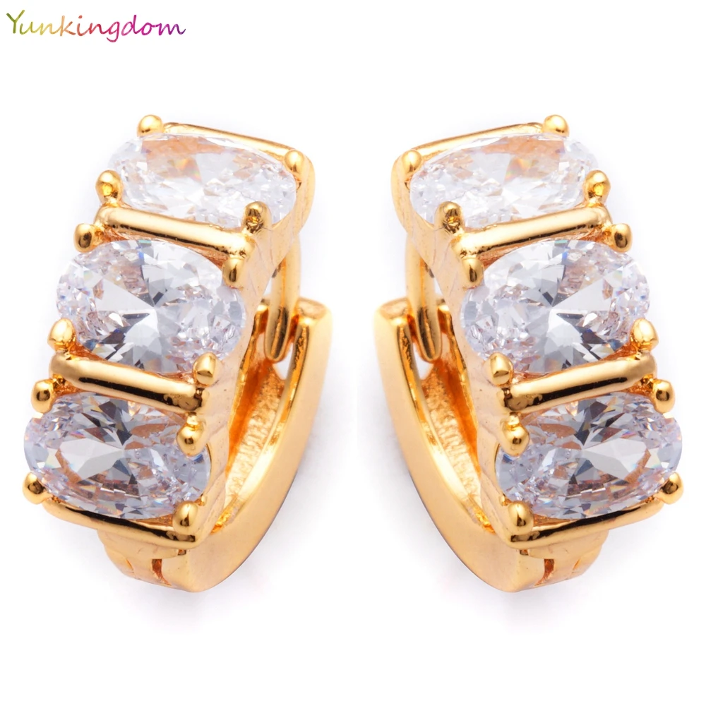 Серьги кольца Yunkingdom женские с тремя овальными кристаллами юбилейные украшения