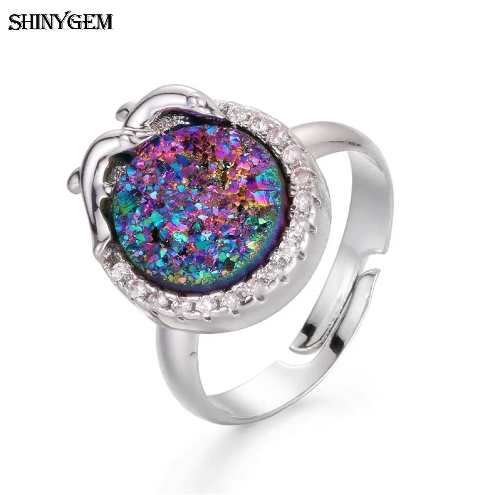Женское кольцо с кристаллом ShinyGem регулируемое серебряным покрытием из