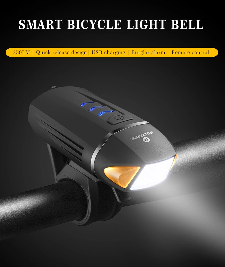 ROCKBROS 350LM USB Перезаряжаемый светодиодный велосипедный фонарь передний свет беспроводной поворотники для велосипедов лампа Велоспорт 120db Рог