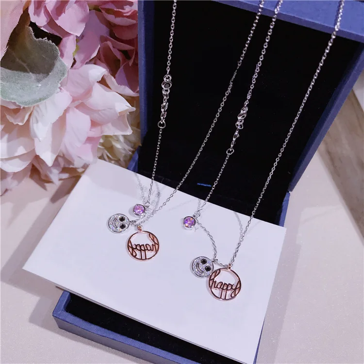 

2019 Hot Selling Fashion Statement Smiling Face Pendant Real 925 Sterling Silver Chain Necklace