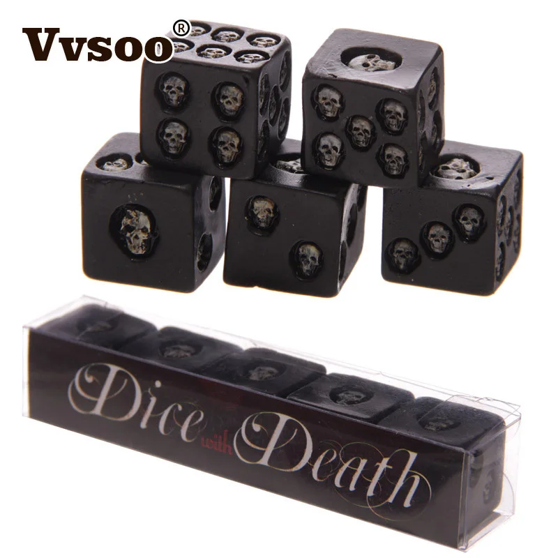 Vvsoo 5 шт./компл. черный азартных игр игральных костей с черепами смерти Nemesis шершавая поверхность череп игрушечные кубики фестиваль вечерние Забавный настольные игры декоративный светильник