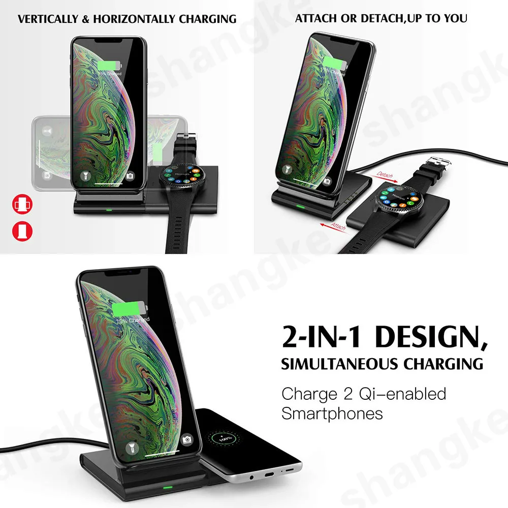 Беспроводное зарядное устройство подставка для samsung Galaxy Watch S2 S3 S4 iPhone 8 X XS XR S10 S9 S8