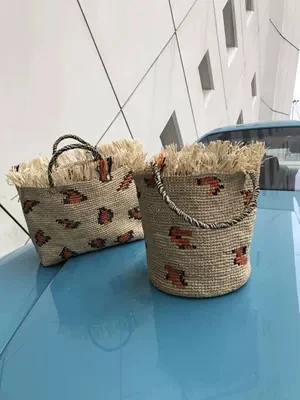 Леопардовая круглая Соломенная пляжная сумка, винтажная тканая сумка на плечо ручной работы, рафия, круглая ротанговая сумка, богемная Летняя Повседневная сумка для отдыха