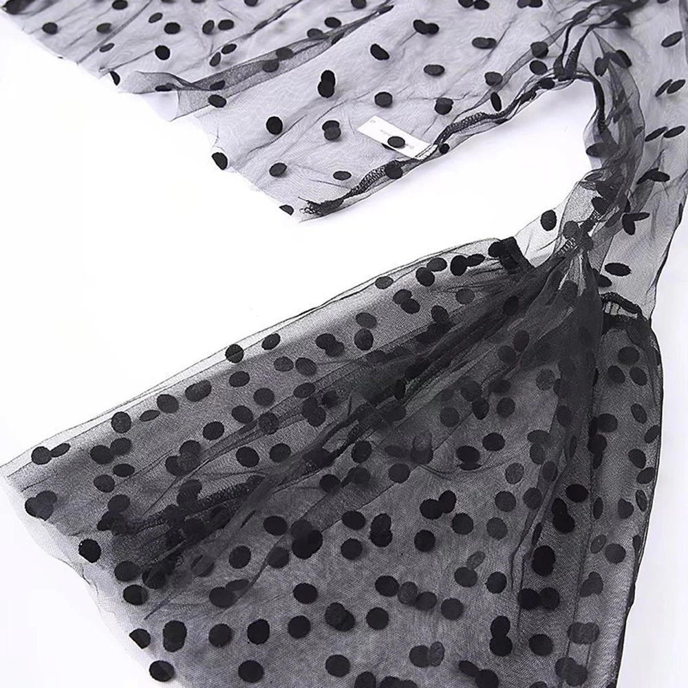 

Gothic Summer Polka Dot Blouse Shirt Women Tops Lace Casual Shirt Long Sleeve Sexy Blouse Club Elegant Transparent Blouse Shirts