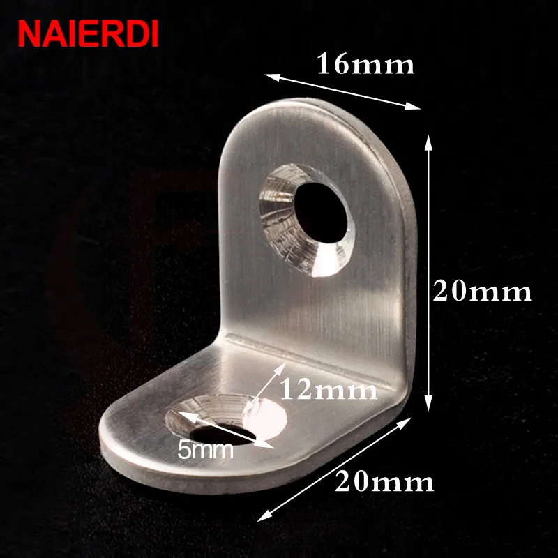 NAIERDI 2 шт. 20x20x16 мм практичные Угловые скобы из нержавеющей стали для крепления под