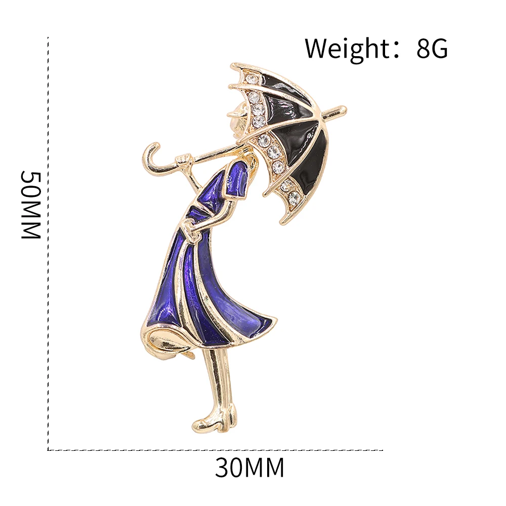 New Fashion Jewelry Accessories: Rinhoo Enamel Cartoon Brooch Pins in 2 Colors Featuring Girl Wearing Umbrella image 2