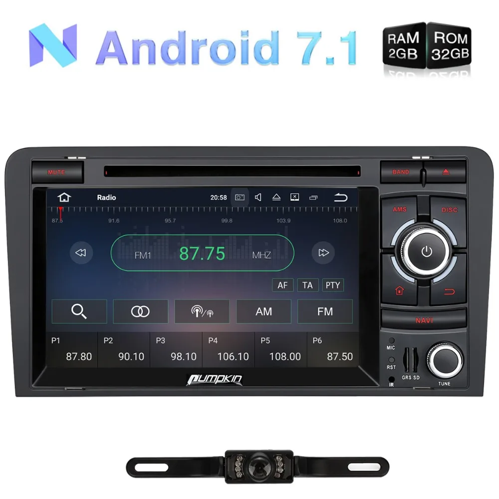 Pumpkin 2 Din7 &quotAndroid 7 1 Автомобильный мультимедийный DVD плеер для Audi A3 2003 2011 GPS