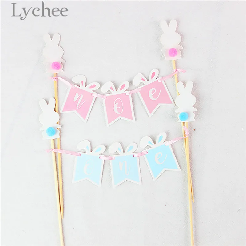 Личи розовый синий кролик торт Топпер один год день рождения украшение Baby Shower