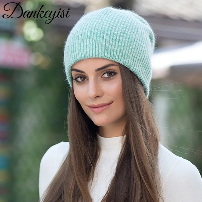 DANKEYISI 2017 зимняя шапка с кроличьим мехом шапки бини для женщин теплые шерстяные