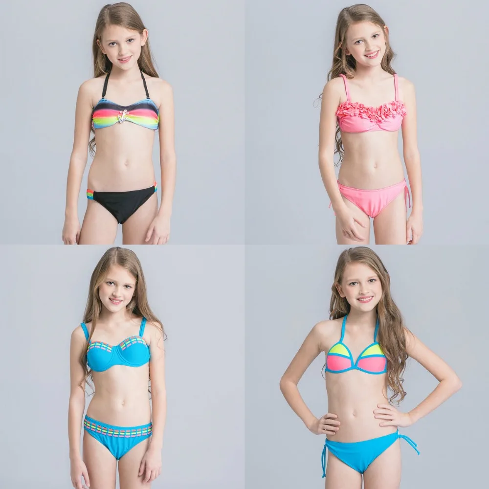 Новый Полосатый бикини девушки 2017 для девочек купальник из двух частей ванный