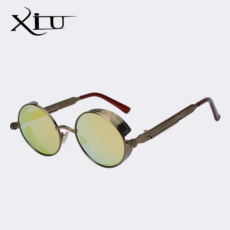 C5 Brass w gold Xiu Готический Солнцезащитные очки для женщин поляризационные Для мужчин стимпанк Круглый Металлический Рамка Защита от солнца Очки очки Брендовая дизайнерская обувь Высокое качество UV400 - Цвет линз: C5 Brass w gold