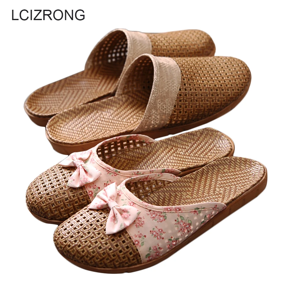 

LCIZRONG 6 Colors Lover Indoor Slippers Women 35-45 Size Flax Bohemia Hollow Shoes Summer Non-slip Unisex Home Slippers Female