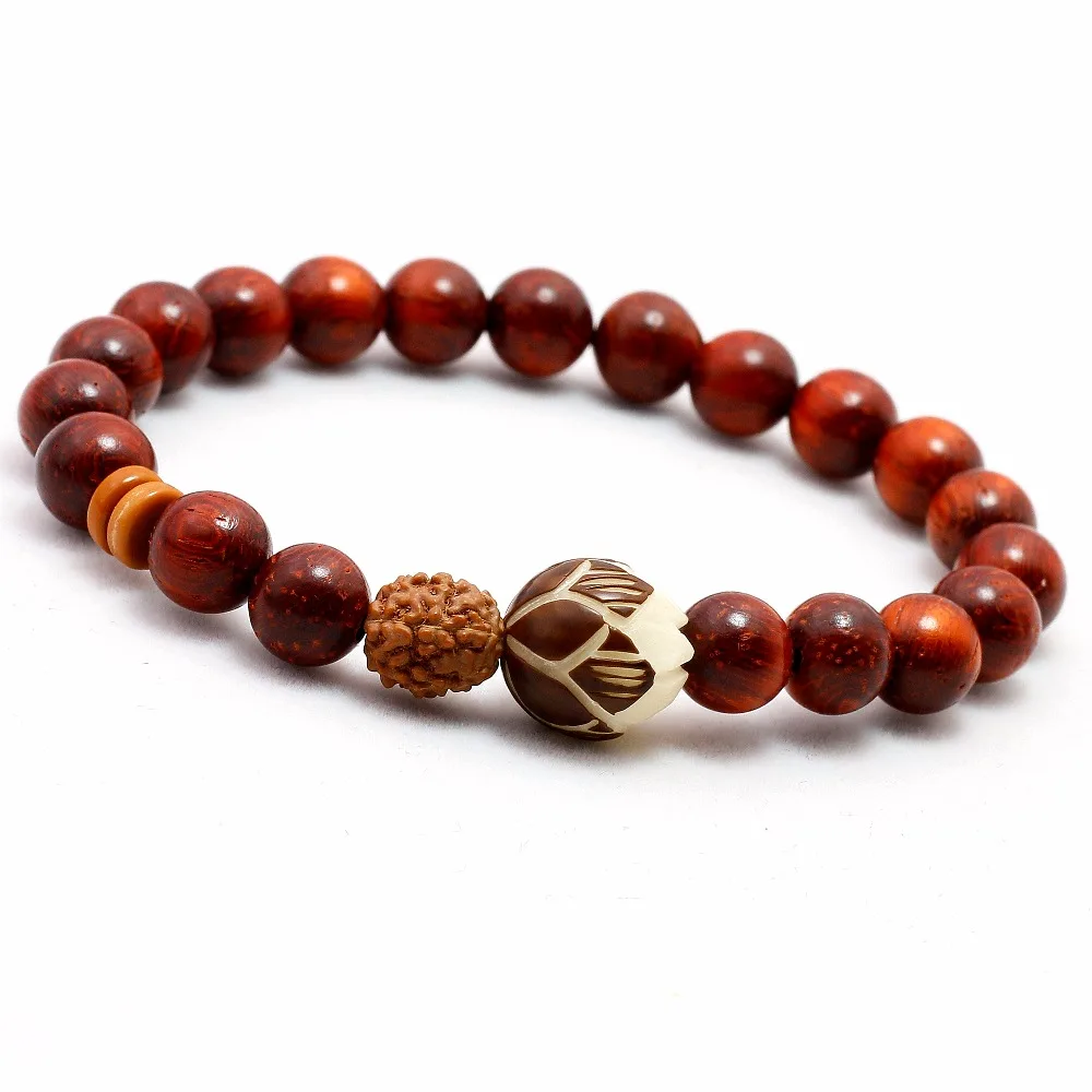 Натуральный Красный Сандерс Белый Rudraksha Bodhi цветок лотоса бусы браслет для женщин