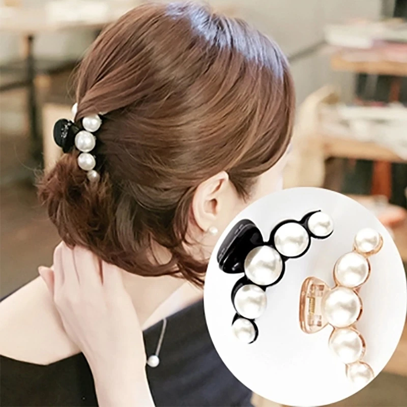 

2020 Fashion New Hair Clip Women Simple Vintage Style Big Pearls Acrylic Hair Claws Hair Accessories mujer