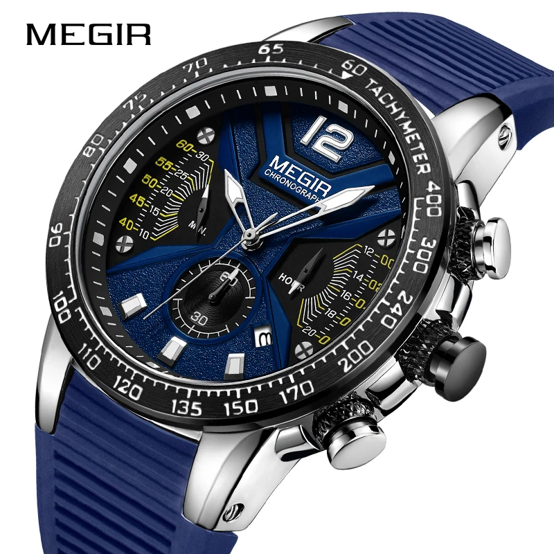 

MEGIR Men's Watch Silicone Sports Chronograph Quartz Military Watches Top Brand Zegarek Meski Erkek Kol Saati Relogio Masculino
