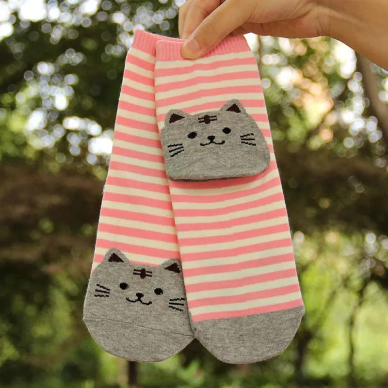 pink Женские носки с кошачьими следами, корейские полосатые носки для женщин и девочек, зимние хлопковые теплые носки-тапочки с объемным рисунком, meias feminina - Цвет: pink