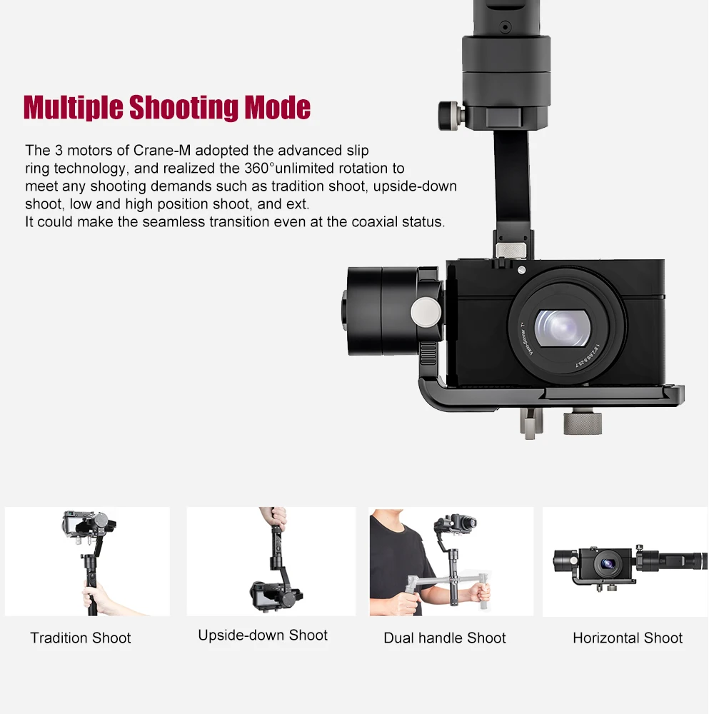Zhiyun Crane-M 3-осевой переносной карданный стабилизатор для GoPro Экшн-камера Xiaoyi