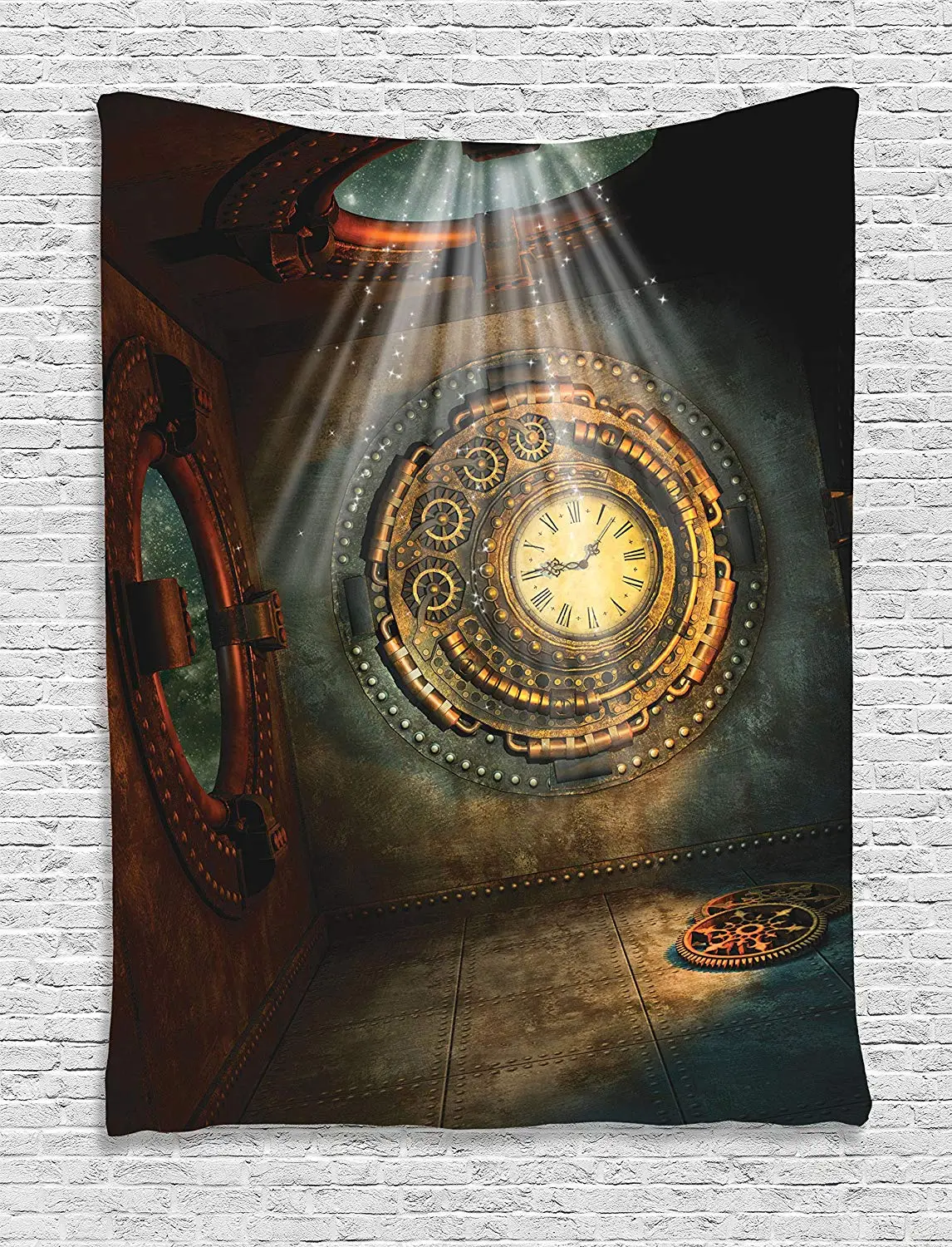 Fantasy House Tapestry Wall Hanging Scene With Clock Dream Sky Lights From The Ceiling Fiction Art Stars Decor | Дом и сад
