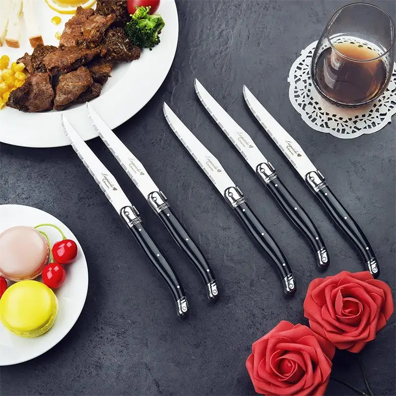 

6PC 9" Laguiole Steak Knives Stainless Steel Dinner Knife Set Black Cutlery Tableware Restaurant Home Western Dinnerware Sets