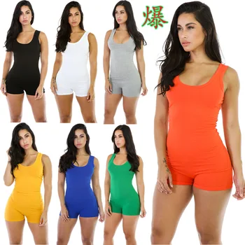 Summer Fitness Workout Short Trousers Sleeveless Clubwear Short Pants Bodycon Jumpsuits Rompers Women Ladies Slim Playsuit 1