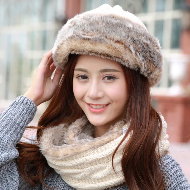 Новинка 2017 женская зимняя шапка и шарф из искусственного кроличьего меха|fur hat|rabbit