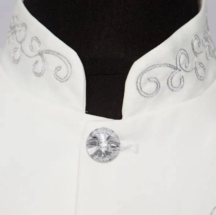 Мужской костюм с вышивкой белый приталенный китайский туника воротником стойкой