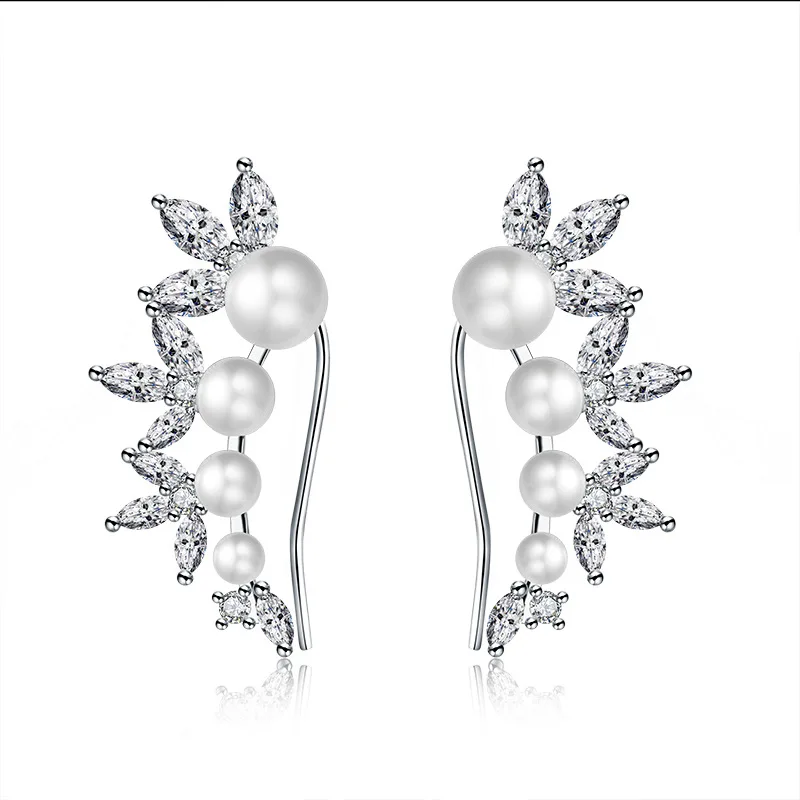 HFYK 2019 Leaves cubic zirconia pearl stud earrings for women party wedding jewelry brincos pendientes earing orecchini | Украшения и